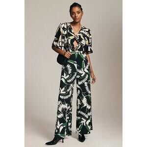 Farm Rio Anthropologie Black White Toucan Short Sleeve Jumpsuit One Piece XS